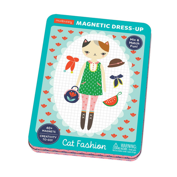 Mudpuppy Space Cat Magnetic Tin – Includes 3 Sheet of Mix &  Match Dress Up Magnets and 2 Background Scenes – Toy Magnets for Kids with  Hinged Storage Tin – Great