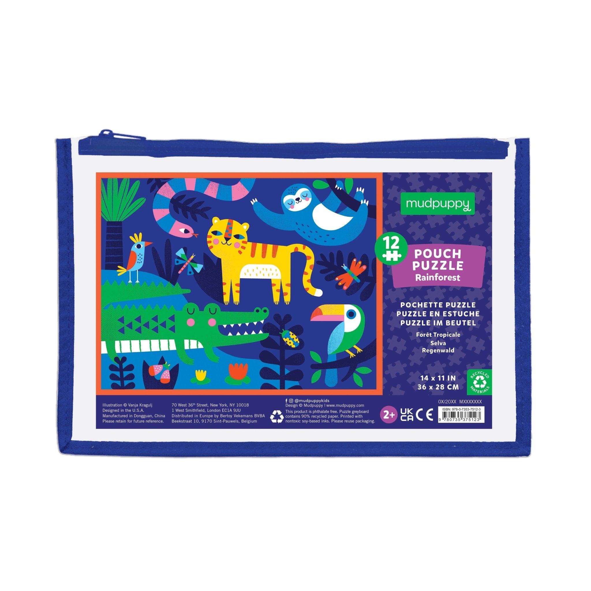 Mudpuppy On the Farm Pouch Puzzle – 12 Pieces, 14” x 11”, Great for Kids  Ages 2-4 – Travel-Friendly, Reusable, Zippered Pouch, 1 EA